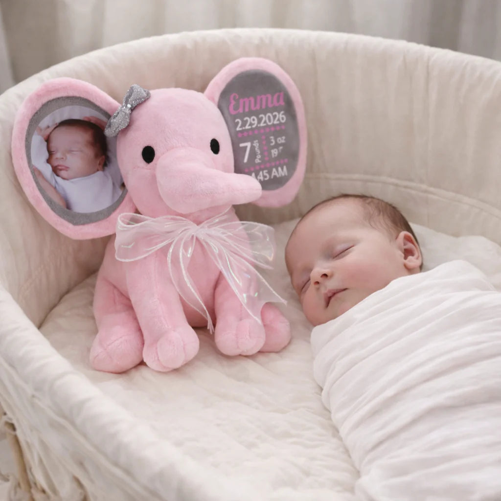Personalized Photo and Birth Stats Elephant