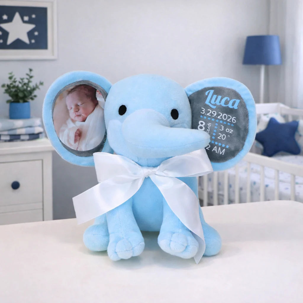 Personalized Photo and Birth Stats Elephant